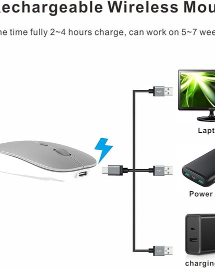 HOTDREAM Bluetooth Rechargeable Mouse for iPad Air/iPad Pro/Laptop/Tablet/iPhone/PC, (Not for Mac,MacBook) Silver