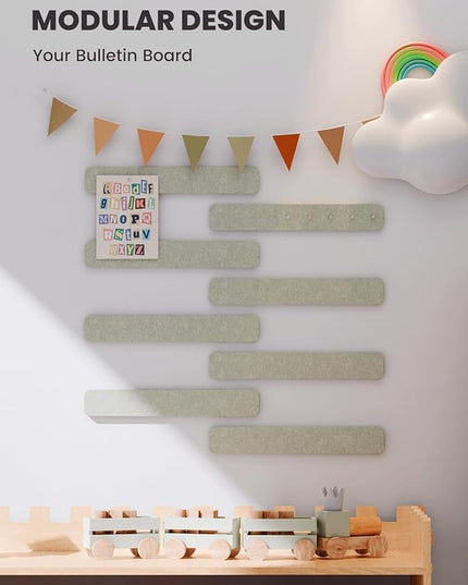 Fluxynara Cork Board Alternative Felt Strip Board 8-Pack 13"x2", Office Pin Board with 50 Push Pins, Adhesive Install for Bedroom Door & Home Office(Sage)