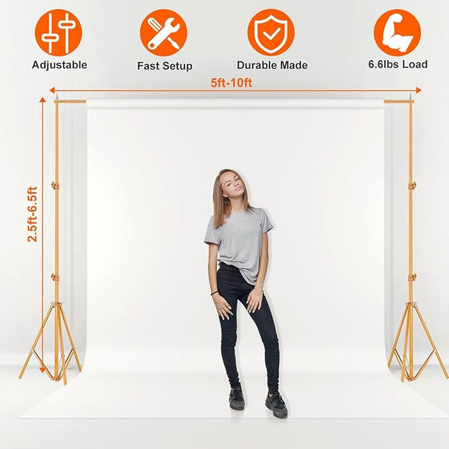iMounTEK Backdrop Stand for Parties, Banner Stand Photographic Studio Photo Backgrounds 10ft Adjustable Photo Backdrop Stand Kits with a Carrying Bag Photo Backdrop Stand for Birthday/Wedding(Gold)