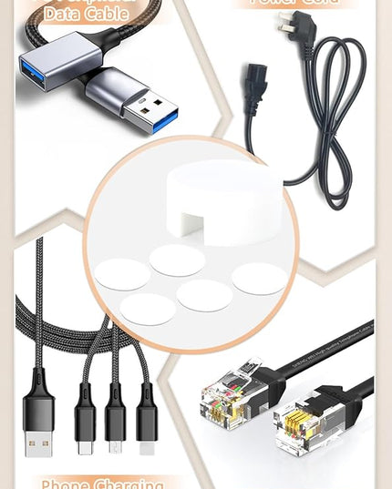 Maveek 5 Sets Magnetic Cable Management Clips with Discs, Adhesive Cable Holder Electrical Wire Clips Cord Organizer for Desktop Wall Kitchen USB LAN Type-c (White)