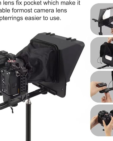 A10 Portable Teleprompter for Smartphones & DSLR Cameras with Phone Holder, Remote Control Ideal for Live Streaming, Interviews, Speeches & Video Production