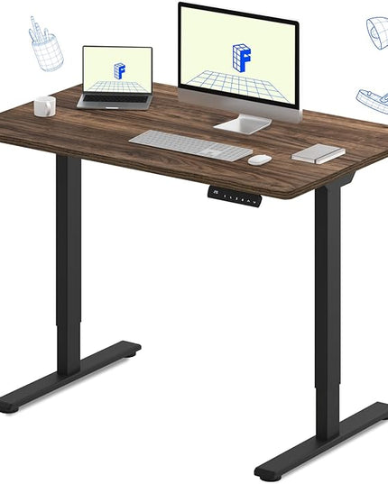 FLEXISPOT E3 Dual Motor Electric Standing Desk 48 x 30 Sit Stand Up Desk, Holds 220 lbs, Adjustable Height w/Memory Presets, One-Piece Brown Wood Grain Desktop & Black Frame, Ships in 2 Boxes