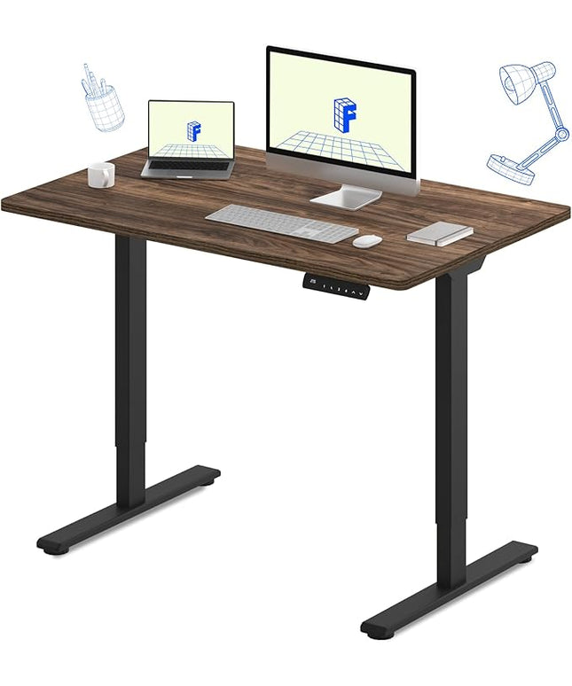 FLEXISPOT E3 Dual Motor Electric Standing Desk 48 x 30 Sit Stand Up Desk, Holds 220 lbs, Adjustable Height w/Memory Presets, One-Piece Brown Wood Grain Desktop & Black Frame, Ships in 2 Boxes