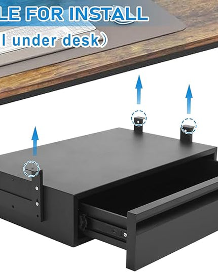 Under Desk Drawer For Desk 18 in,Adjustable Height, Pull out Storage Organizer with Slide Extension Mounted Under Flat Wooden Table or Workbench, Carbon Steel Hidden Desk Drawer