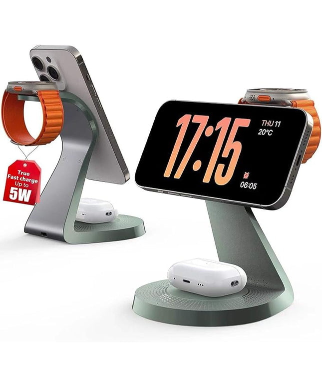 3 in 1 Charging Station for Apple Devices, Mag-Safe Charger Stand Fast Charging, Wireless Charger for iPhone 16/15/14/13/12 Series, & AirPods, & iWatch (USB-C Charger Included)