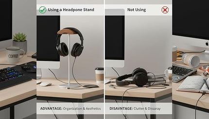 Micool Headphone Stand, Aluminum & Wood Holder with Heavy Stable Base, Universal Gaming Headset Stand for Desk, Compatible with All Over-Ear Headphones