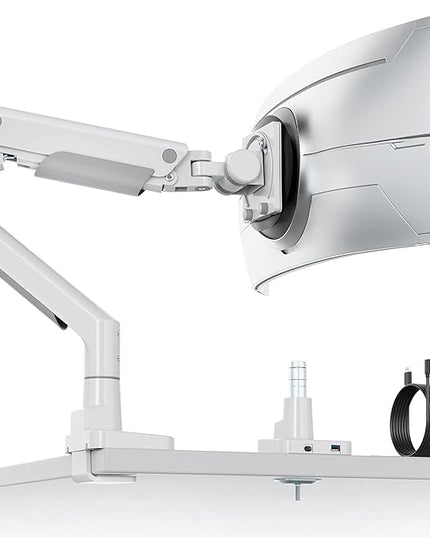 monTEK Sleek Aluminum Monitor Arm for 17–57” Ultrawide Screens up to 59.4 lbs, USB 3.0 A/C, Heavy Duty Single Monitor Arm Desk Mount, Pneumatic Lift, Quick-Release Plate, Clamp/Grommet, VESA 100x100