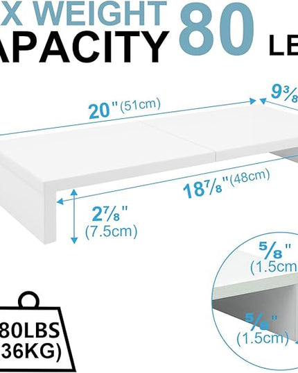 TEAMIX 20 inch White Monitor Stand Riser, Wood Desktop Stand for PC/TV/Laptop/Printer, White Monitor Riser with Storage, Computer Stand with Keyboard Organizer