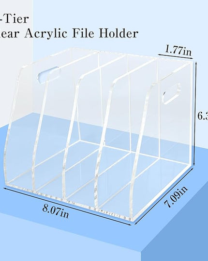 4-Tier Clear Acrylic File Holder, Vertical Document Organizer for Magazines, Binders, Notebooks & Envelopes - Multi-Purpose Desk Storage for Home Office（B5,4 Sections）