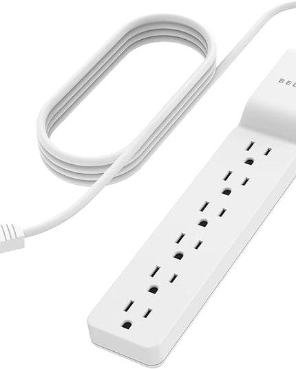 Belkin 6-Outlet SlimLine Power Strip Surge Protector, 6ft Cord and Rotating Plug, 700 Joules, White