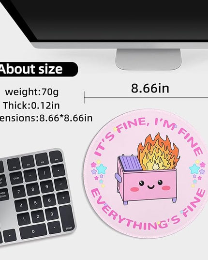 Dumpster on Fire Small Mouse Pad, Cute Funny Round Mousepad with Non-Slip Rubber Base, This is Fine Mouse Pads for Desk Accessories Laptop Gaming Office Supplies Decor(8.6 x 8.6 Inch)