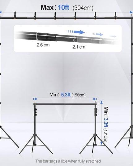 EMART Backdrop Stand 10x10ft(WxH) Photo Studio Adjustable Background Stand Support kit with 2 Crossbars, 8 Clamps, 2 Sandbags and Carry Bag for Parties, Events Decoration, Wedding, Photography