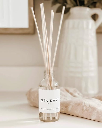 Sweet Water Decor Spa Day Reed Diffuser Set - Sea Salt, Jasmine, Wood, and Cream Scented Diffuser - Relaxing Spa Scent Diffusers for Home, Long Lasting Fragrance, Made in The USA