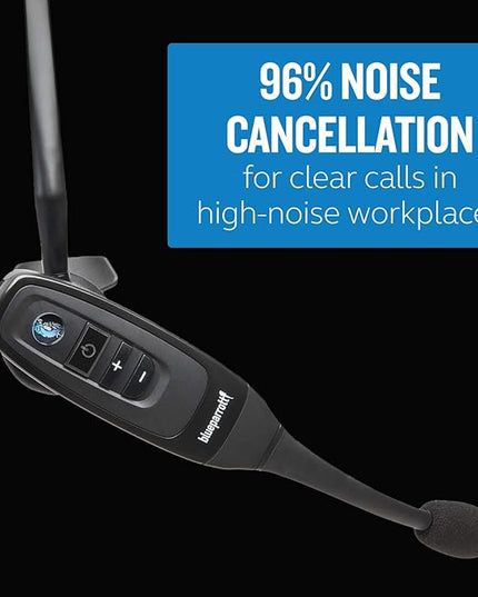 BlueParrott C400-XT Mono Bluetooth Wireless Headphones 96% Noise Canceling Trucker Headset with Mic, Convertible Over Head to Behind Neck Style with 300 ft. Wireless Range, 24 hrs. Talk Time, Black