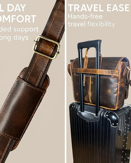 Leather Messenger Bag for Men 14" Leather Laptop Bag Vintage Crossbody Office Satchel Travel Shoulder Bag