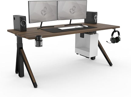 DEZCTOP Revon Pro Electric Standing Desk, 71" x 31.5" Large Work Surface, Height Adjustable (27.6"-47.2"), Sturdy Keel Frame, with Magnetic Modular System, Anti-Collision, Walnut for Home Office