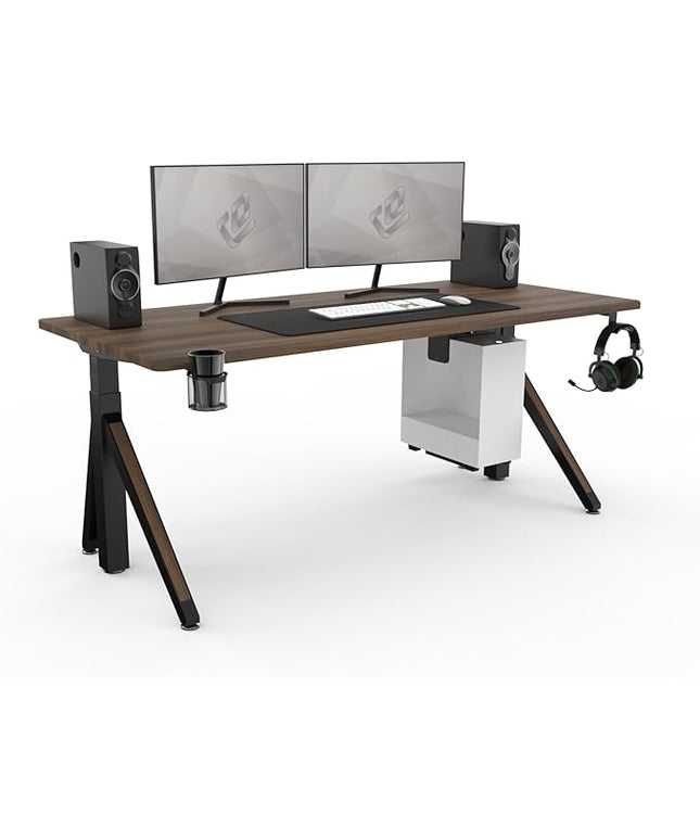 DEZCTOP Revon Pro Electric Standing Desk, 71" x 31.5" Large Work Surface, Height Adjustable (27.6"-47.2"), Sturdy Keel Frame, with Magnetic Modular System, Anti-Collision, Walnut for Home Office