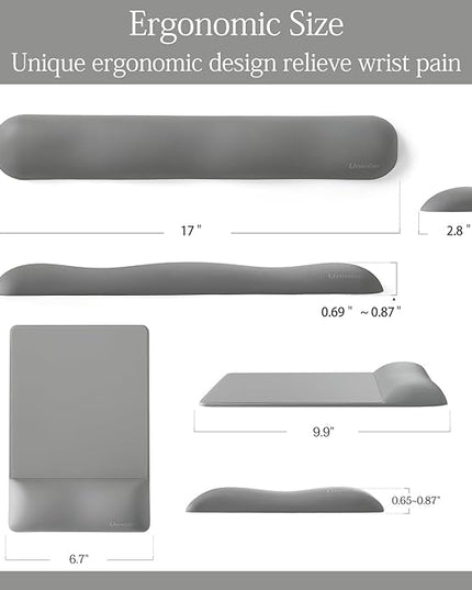 UnivoColors Design-Wave Set of Keyboad Wrist Rest & Mouce Pad,Artificial Sheepskin+Memory Foam+Ergonomic+Anti-Slip Gel, Resilience Support During Work and Gaming,Keyboard Accessory,Grey