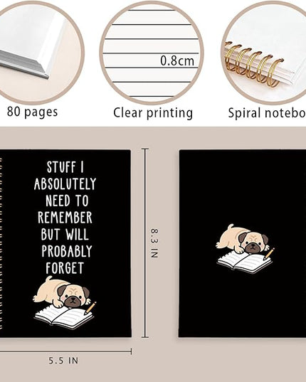 LIANGW Funny Pug Notebook Journal Gifts for Women & Men, Gifts for Pug Lovers Notebooks for Women, Funny Human Resources Gifts Journal for Coworkers, Black Hardcover Spiral Notebook 5.5x8.3 Inch