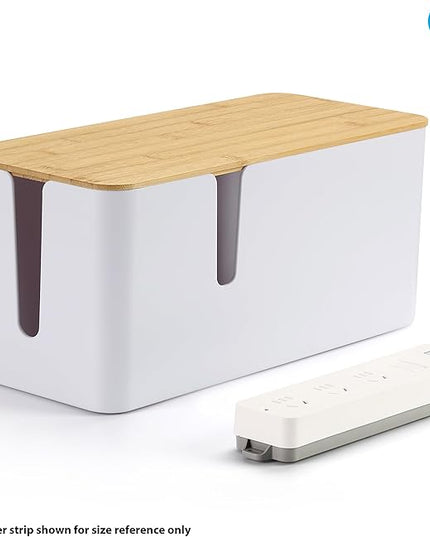 ZhiYo Bamboo Lid Cord Organizer Box, 2Pack Large Cable Management Box, Safe ABS Wire Organizer for TV and Computer, Wood Cover Cord Hider to Hide Wires, USB Hub & Under Desk Power Strip, Black