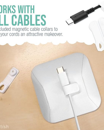 Smartish® Magnetic Cord Holder - Cable Wrangler Organizer Stocking Stuffer with Magnet Clips for Charger Management on Desktop, Nightstand for USB-C + Lightning - Snow Day White