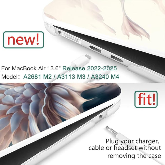 DONGKE for M4 MacBook Air 13.6 Inch Case 2025 2024 2023 2022 Model A3240 A3113 A2681 M3 M2 Chip, Plastic Hard Shell Case Cover with Touch ID for MacBook Air 13 Inch M4 - Beautiful Flower
