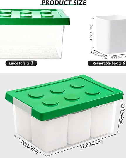 loobuu Plastic Storage Bins with Lids, Art Craft Supply Organizer Box with Brush Pot, Multipurpose Stackable Storage Containers for Organizing Tool, Craft, Crayon,Sewing (Green)
