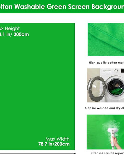 Green Screen Backdrop Kit, 6.5 x 10 Ft Portable Greenscreen Background with Stand, 5 Clamps & Carrying Bag for Photography, Streaming, Zoom, Gaming, YouTube