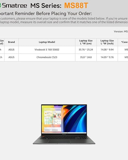 Smatree MS88T Hard EVA Protective Sleeve Case with Stand Compatible for 15.6 inch ASUS Chromebook C523, for 16 inch ASUS Vivobook S 16X S5602