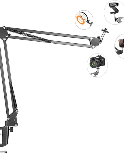 Overhead Tripod Mount for Camera Webcam Ring Light, Flexible Over Head Arm for iPhone with Phone Holder and Ball Head, Table Stand Accessory for Phone Video Recording Live Stream