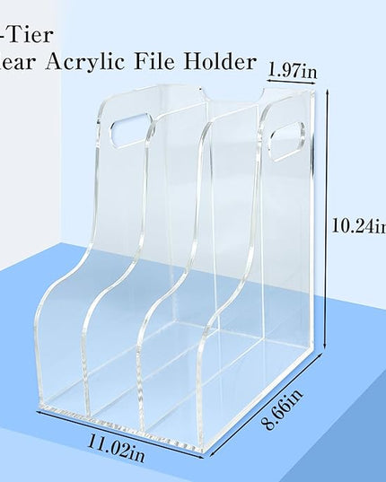 3-Tier Clear Acrylic File Holder, Vertical Document Organizer for Magazines, Binders, Notebooks & Envelopes - Multi-Purpose Desk Storage for Home Office（A4,3 Sections）