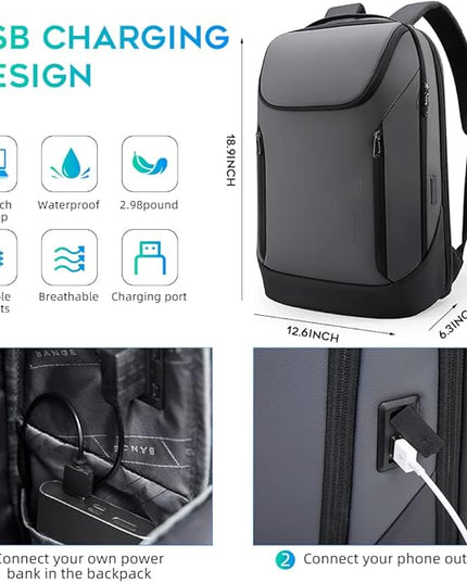 BANGE Business Smart Backpack Waterproof fit 15.6 Inch Laptop Backpack with USB Charging Port,Travel Durable Backpack