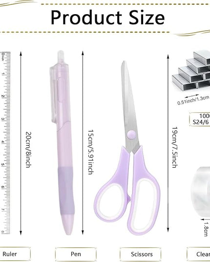 Office Supplies,Desk Accessories,Stapler and Tape Dispenser Set,1000 Staples,Staple Remover,Pen Holder,Folding Phone Holder,Journal Notebook,Ballpoint Pen,Scissor,Ruler,Clear Tape,Sticky Notes,Ect