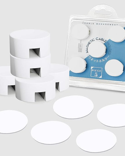Maveek 5 Sets Magnetic Cable Management Clips with Discs, Adhesive Cable Holder Electrical Wire Clips Cord Organizer for Desktop Wall Kitchen USB LAN Type-c (White)