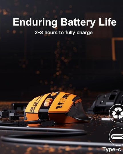 Wireless Mouse,Upgraded 2.4GHz Rechargeable (Battery Level Visible) Ergonomic Computer Mouse,4 Levels DPI, Wireless Mice for Laptop Computer(Yellow)