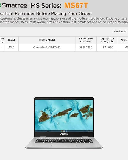 Smatree MS67T Hard EVA Protective Sleeve Case with Stand Compatible for 14 inch ASUS Chromebook C424/C423