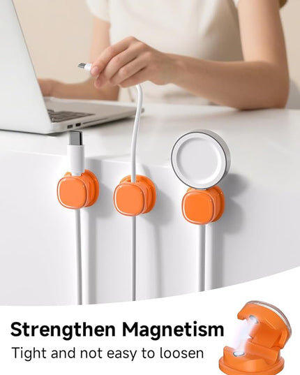 Magnetic Cable Clips, Adjustable Cord Holder Management, Adhesive Wire Keeper Organizer for Home Office Desk Phone PC Car Wall Desktop Nightstand Appliance (9-PCS Orange)
