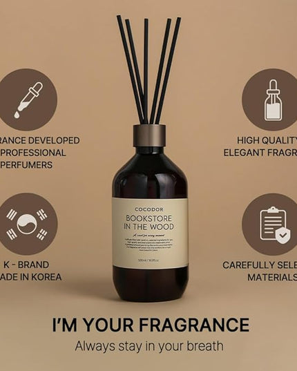 COCODOR Premium Reed Diffuser/Cypress/16.9oz(500ml)/1 Pack/Fragrance Scent Essential Oil Stick Diffuser Set for Bedroom Bathroom Home Décor