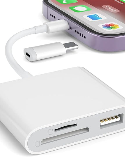 SD Card Reader for iPhone, Memory Card Reader with USB Camera Adapter Plug and Play Trail Game Camera Viewer Supports SD and TF Card MicroSD Card Adapter for iPad No App Required