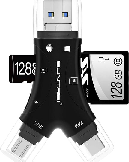 SD Card Reader for iPhone/ipad/Android/Mac/Computer/Camera,4 in1 Micro SD Card Reader Trail Camera Viewer, Portable Memory Card Reader SD Card Adapter for SD and TF Cards(Black)