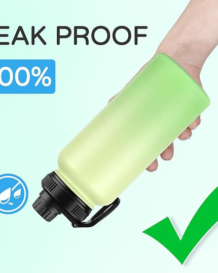 DOMICARE 32 oz Insulated Water Bottle, Vacuum Insulated Stainless Steel Sports Water Bottle with Straw Lid & Spout Lid, Leakproof, Reusable - Travel, Camping, Bike, Green Gradient