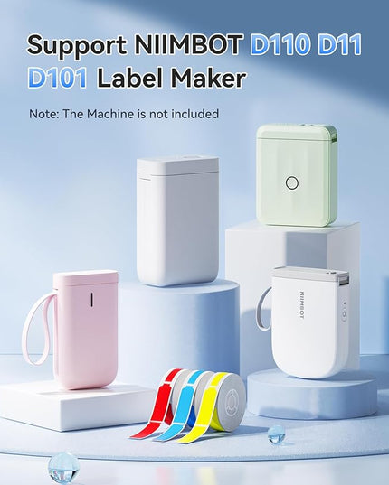 NIIMBOT D11 D110 Label Maker Tape Adhesive White Label Paper 0.47" X 4.29" (12.5 X 109mm) 65 Labels/Roll, Compatible for NIIMBOT D11 D110 Label Printer, Thermal Paper,Red Yellow Blue, 3-Roll