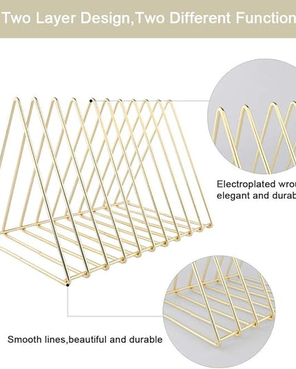 Urban Deco Triangle Desk Organizers Metal Wire Magazine Holder 10 Sections Decorative File Folder Organizer Vinyl Record Storage Office File Organizer For Desk - Gold Magazine File Holder