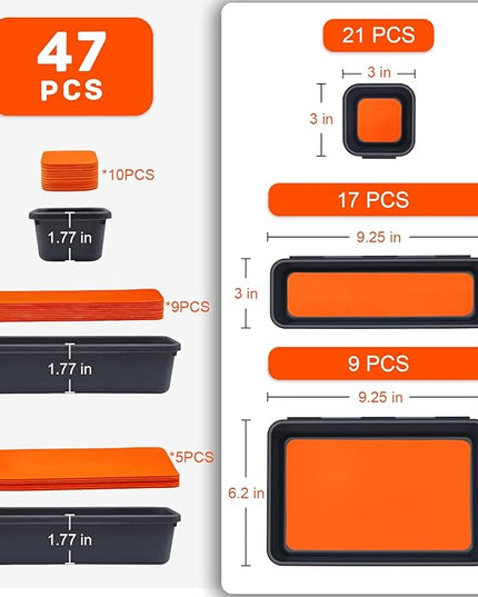 Tool Box Organizer, Tool Drawer Organizer Tray Divider, Toolbox Organization, Garage Tool Organizers and Storage, Tool Box Accessories for Rolling Tool Chest Cabinet (Orange (47PCS))