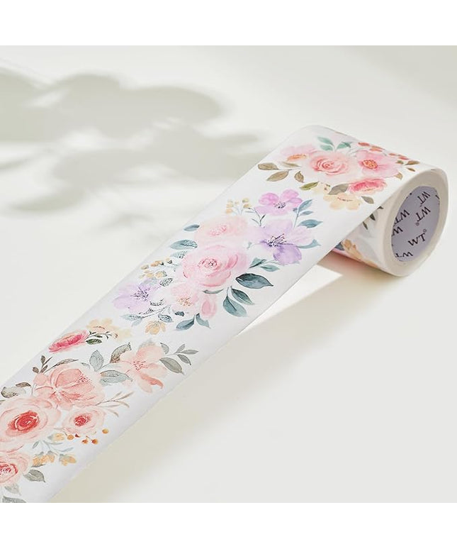 WT Flower Corridor Wide Washi Tape, Single Roll, Original Designs, Floral Decorative Tape, 60mm Wide, Washi Tape for Journaling, Bujo Planner Supplies, DIY Paper Tapes