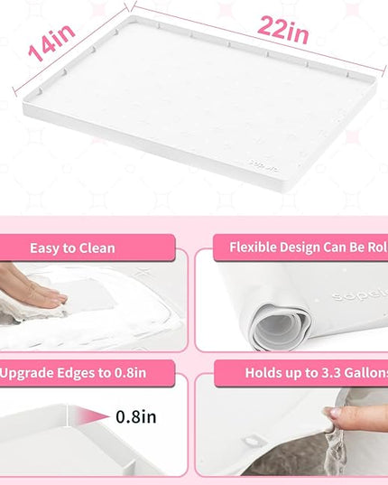 Sdpeia Under Sink Mat 22"×14" Waterproof Silicone Cabinet Liner & Sink Protector for Kitchen & Bathroom, Multi-Purpose Organizers Tray for Pets, Laundry, Cat Litter Mat, White