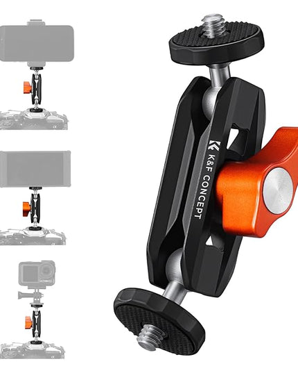K&F CONCEPT Dual Ball Heads Magic Arm, Articulating Mini Magic Arm with 1/4" Screw, 360° Swivel Aluminum Alloy Camera Monitor Mount Arm for Camera, Light, Microphone, Monitor