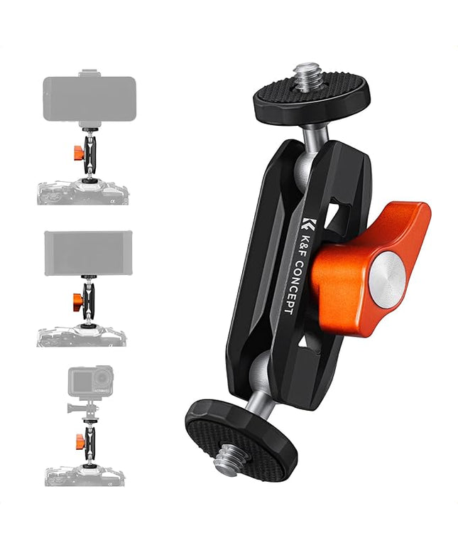 K&F CONCEPT Dual Ball Heads Magic Arm, Articulating Mini Magic Arm with 1/4" Screw, 360° Swivel Aluminum Alloy Camera Monitor Mount Arm for Camera, Light, Microphone, Monitor