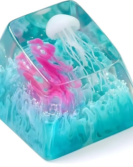 Jellyfish Artisan Keycap Light Blue Coral Ocean R1 SA Profile Custom Sea Creature Keycaps 1U ESC Handmade Gaming Sea Resin Key Cap Cherry MX Switch Compatible Mechanical Keyboard Jellyfish Lover Gift
