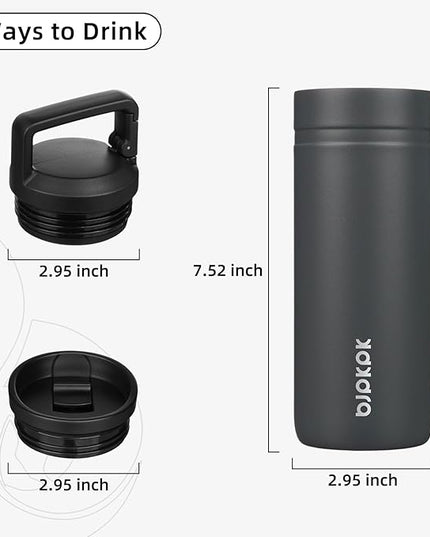 BJPKPK Insulated Water Bottle with 2 Lids,20 oz Double Wall Stainless Steel Vacuum Tumbler Travel Coffee Mug,Wide Mouth Thermal Cup,Grey